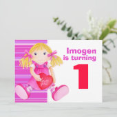 Kinder pop eerste verjaardag roze verjaardag uitno kaart (Staand voorkant)