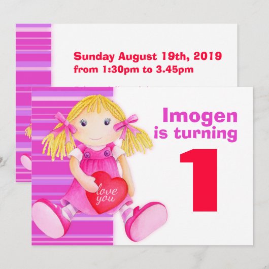 Kinder pop eerste verjaardag roze verjaardag uitno kaart (Voorkant / Achterkant)