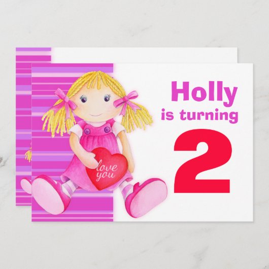 Kinder pop tweede verjaardag roze verjaardag uitno kaart (Voorkant / Achterkant)