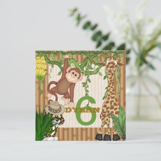 Kinder POPULAIRE Oerwoud 6e verjaardag Uitnodiging (Staand voorkant)