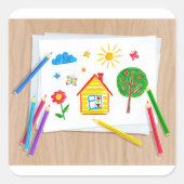 Kinder potloodtekening vierkante sticker (Voorkant)