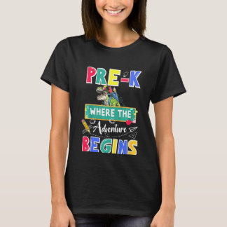 Kinder pre k waar het avontuur begint t rex back t t-shirt