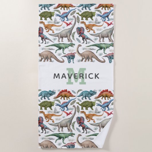Kinder prehistorische dinosaurus monogram strandlaken (Voorkant)