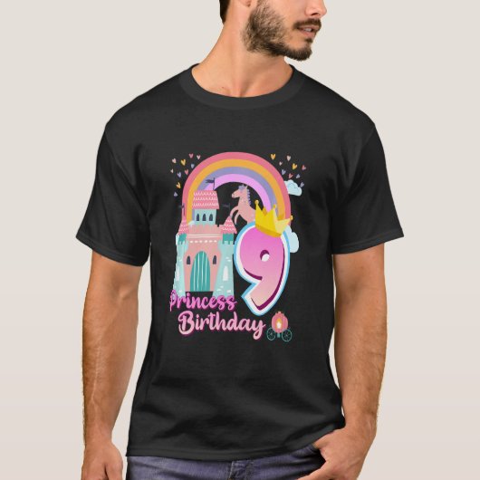Kinder prinses 9th Birthday Horse Rainbow Bi T-shirt (Voorkant)