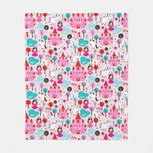 kinder prinses castle en unicorn fleece deken (Voorkant)