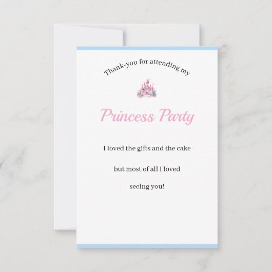 Kinder Prinses Party Dank u Kaart (Achterkant)