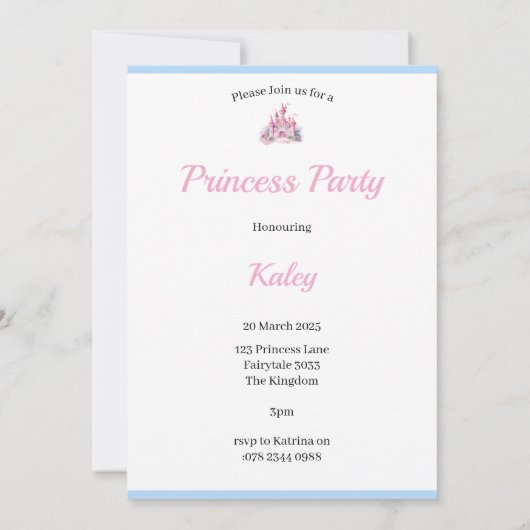 Kinder Prinses Uitnodiging (Achterkant)