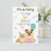 Kinder Pug Dog verjaardagsuitnodiging Kaart (Staand voorkant)