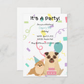 Kinder Pug Dog verjaardagsuitnodiging Kaart (Voorkant / Achterkant)