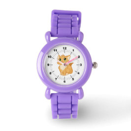 Kinder purp siliconenriem - Schattige Cat Horloge