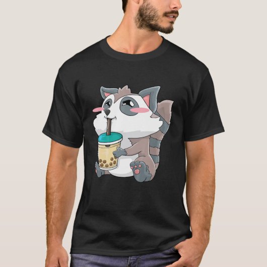 Kinder Raccoon Bubble Tea Boba Drink Kawaii Cute G T-shirt (Voorkant)