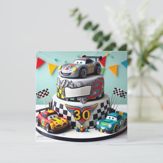 KINDER RACE AUTO SPEELGOED VERJAARDAGSTAART KAART (Staand voorkant)