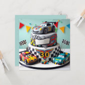 KINDER RACE AUTO SPEELGOED VERJAARDAGSTAART KAART (Voorkant / Achterkant in situ)