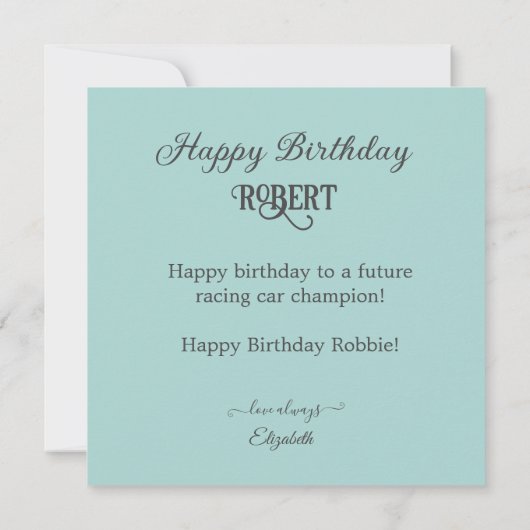 KINDER RACE AUTO SPEELGOED VERJAARDAGSTAART KAART (Achterkant)