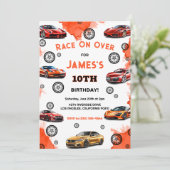 Kinder Race op Over Speed Racing Car Verjaardag Kaart (Staand voorkant)