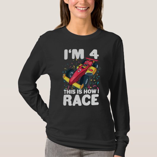 Kinder raceauto 4e Verjaardag 4 Vier Peuter Formul T-shirt (Voorkant)