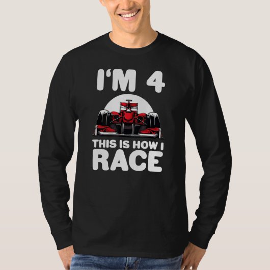 Kinder raceauto 4e Verjaardag 4 Vier Peuter Formul T-shirt (Voorkant)