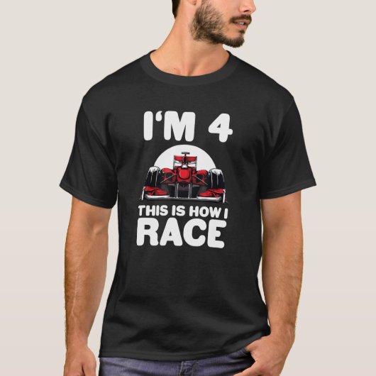 Kinder raceauto 4e Verjaardag 4 Vier Peuter Formul T-shirt (Voorkant)