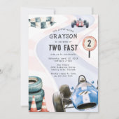 Kinder raceauto met thema tweede verjaardagsfeest kaart (Voorkant)