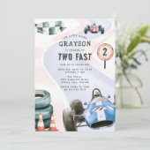 Kinder raceauto met thema tweede verjaardagsfeest kaart (Staand voorkant)
