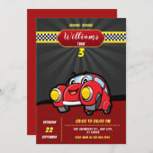 Kinder raceauto's Verjaardagsfeestuitnodiging Kaart (Voorkant / Achterkant)