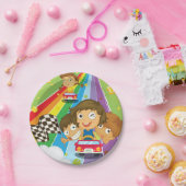 Kinder races op een Bord van regenboogpapier (Feest)