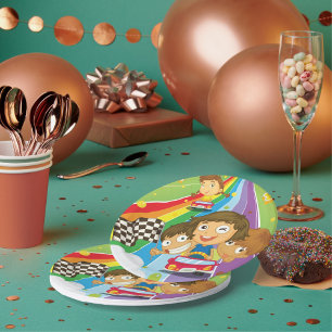 Kinder races op een Bord van regenboogpapier