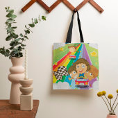 Kinder races op een regenboogCanvas tas