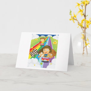 Kinder races op een regenboogKaart Kaart