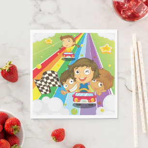 Kinder races op een regenboogluiers servet