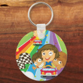 Kinder races op een regenboogSleutelhanger Sleutelhanger (Voorkant)