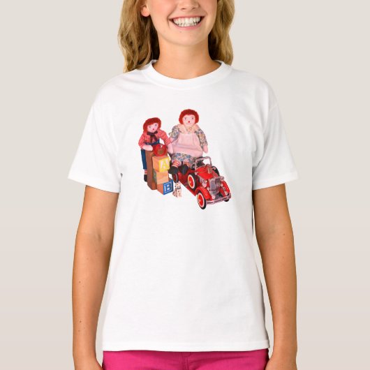 KINDER Raggedy Ann & Andy brandweerauto blokkeert  T-shirt (Voorkant)