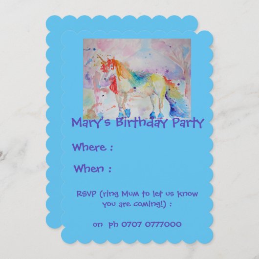 Kinder Rainbow Unicorn Verjaardag Uitnodiging (Voorkant / Achterkant)