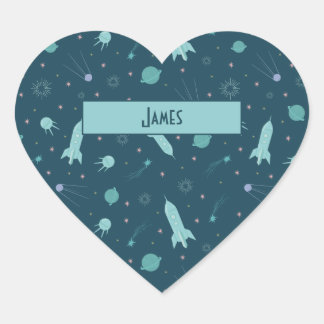 Kinder raketschild naar ruimtevaartsatoren hart sticker