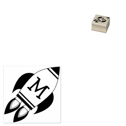 Kinder raketschip schattig monogram Initiaal Rubberstempel (Gestempeld)