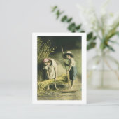 Kinder Raking Hay 1903  Handgekleurd Briefkaart (Staand voorkant)