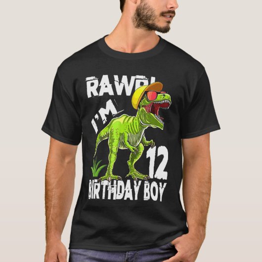Kinder rawr 12 jaar oude rex dinosaurus 12e verjaa t-shirt (Voorkant)