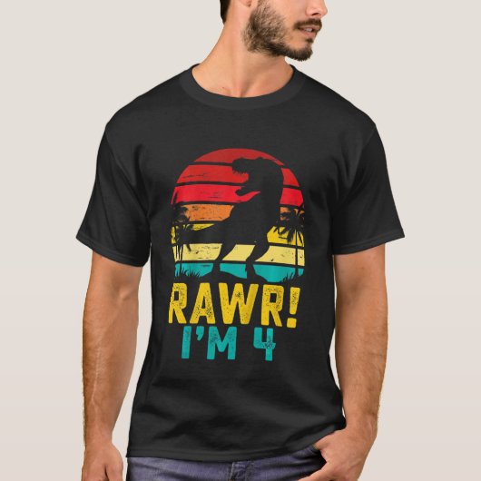 Kinder Rawr Ik ben 4 4 Jaar Oud Dinosaurus Rex 4e  T-shirt (Voorkant)