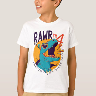 Kinder Rawr Ik ben 4 4e verjaardag T Rex Dinosaur  T-shirt