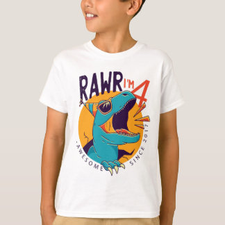 Kinder Rawr Ik ben 4 4e verjaardag T Rex Dinosaur T-shirt