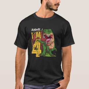 Kinder Rawr Ik ben 4 4x verjaardag T Rex Dinosaur  T-shirt