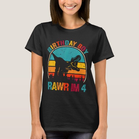 Kinder Rawr Ik ben 4 Dinosaurus 4e Verjaardags Jon T-shirt (Voorkant)