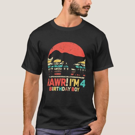 Kinder Rawr Ik ben 4 Dinosaurus Rex 4e Verjaardags T-shirt (Voorkant)