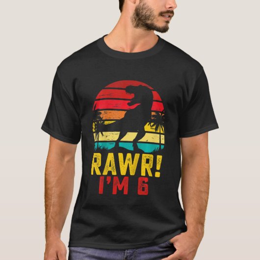 Kinder Rawr Ik ben 6 6 jaar oud Jongen Dinosaurus T-shirt (Voorkant)
