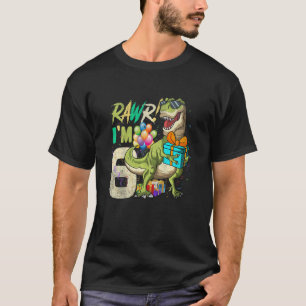 Kinder Rawr Ik ben 6 Zes Rex 6th Birthday Dinosaur T-shirt