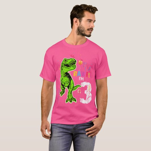 Kinder Rawr I'm 3 3rd Birthday Dinosaur 3 Year Old T-shirt (Voorkant volledig)