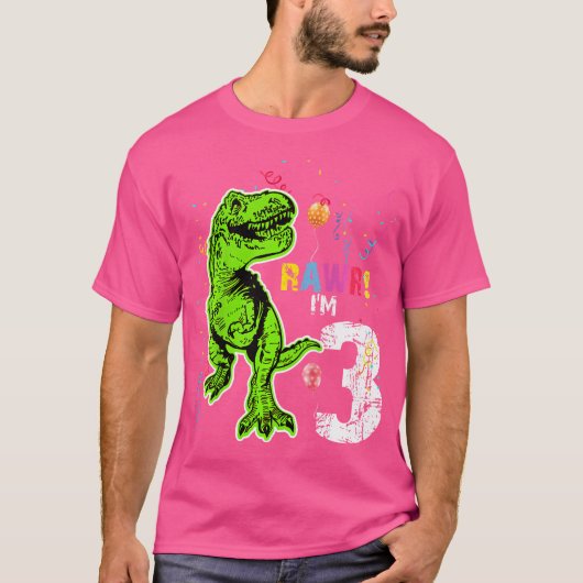 Kinder Rawr I'm 3 3rd Birthday Dinosaur 3 Year Old T-shirt (Voorkant)