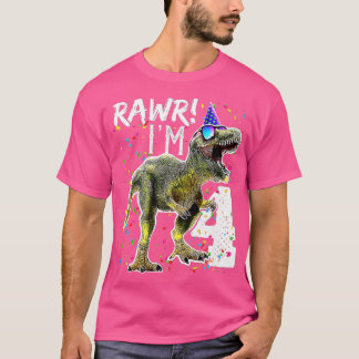 Kinder Rawr Im 4 4th Birthday T Rex Dinosaur Party T-shirt