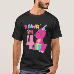 Kinder Rawr Im 4 Dinosaur Girl 4th Birthday Party  T-shirt