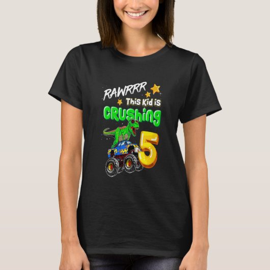Kinder Rawrr Dit Kind drukt 5 Monster vrachtwagen  T-shirt (Voorkant)